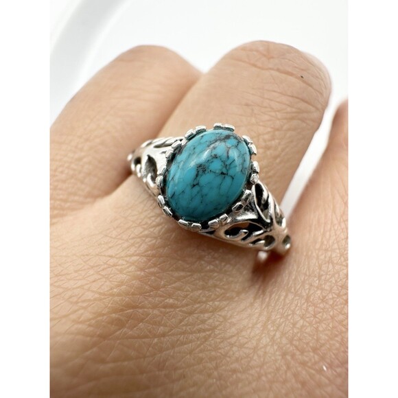 Vintage Designer SETA Southwestern Turquoise Sterling Silver Ring - Sz 9 - Picture 2 of 5